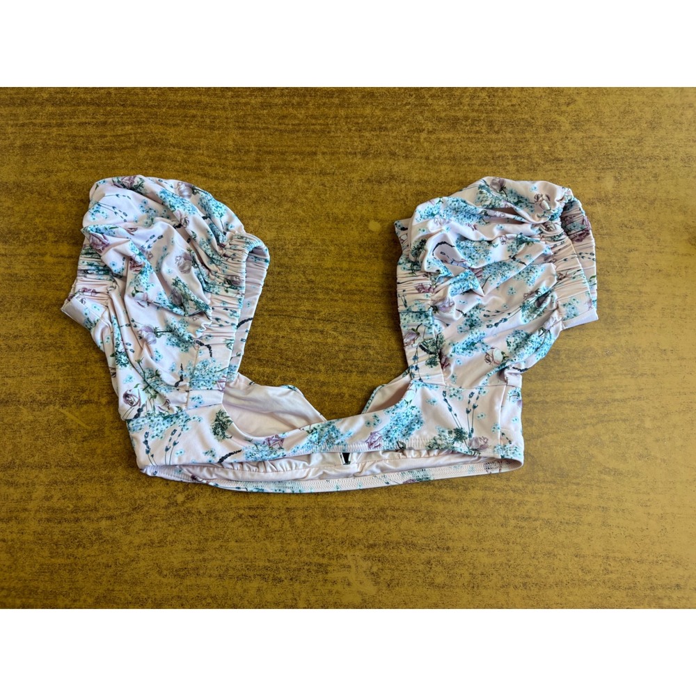 WeWoreWhat Floral Puff Sleeve Bikini Top Pink Blue XS‎ - Picture 3 of 4